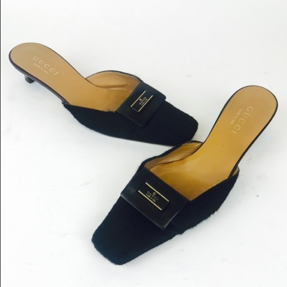 Gucci Shoes - Gucci Black Pony Hair Square Toe Slip On Mule Heel